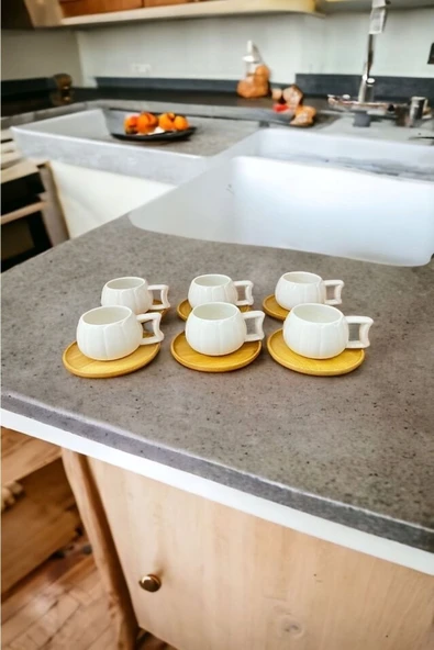 Akkoyunlu home 6 Kişilik Papatya Kahve Fincanı Takımı Bambu Tabaklı 70 Ml ürün görseli 1