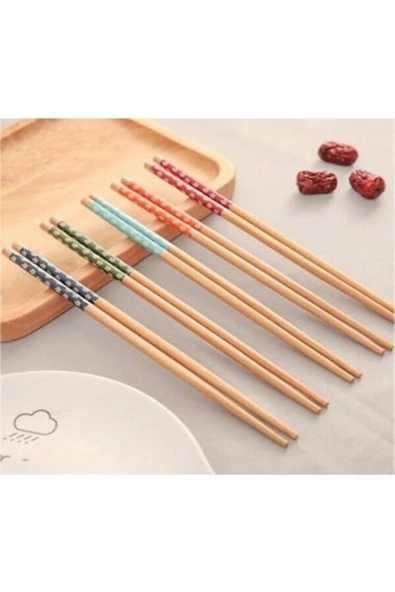 Akkoyunlu home Bambu Chopstick 5li Desenli Yıkanabilir Çin Çubuk Suşi Ramen Noodle Yemek Çubuğu ürün görseli 1