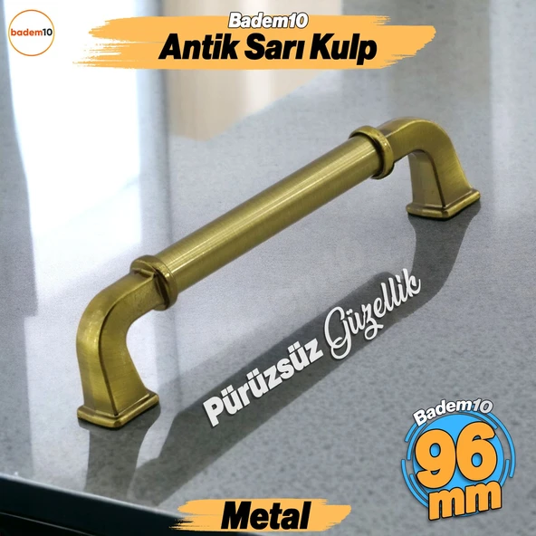Alfa Metal Antik Sarı Kulp 96 mm Mobilya Çekmece Mutfak Dolabı Dolap Kapak Kulpları Kulb Kulpu ürün görseli 1