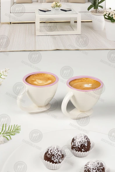 Sezka Life 2 li Porselen Kahve Fincanı Takımı Kendinden Tabaklı Kupa Takımı Mor Yaldızlı ürün görseli 1