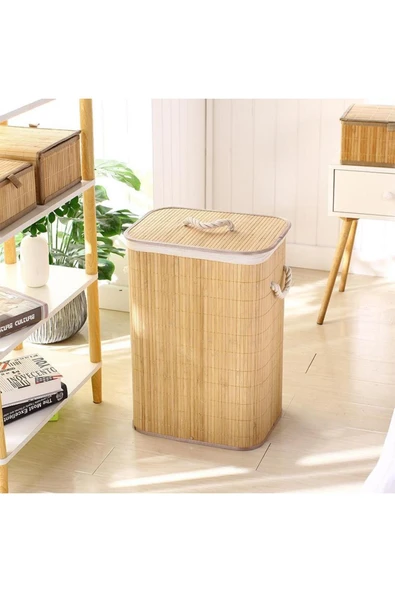 Sezka Life Bambu Kirli Çamaşır Sepeti Katlanır Bambu İpli Naturel ürün görseli 1