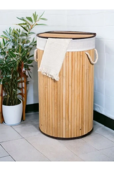 Akkoyunlu home Yuvarlak Bambu Çamaşır Kirli Sepeti 50 L ürün görseli 1