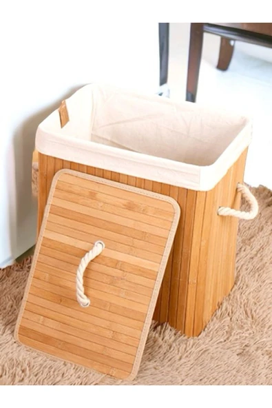 Akkoyunlu home Bambu Hasır Çamaşır Sepeti Dikdörtgen Kirli Çamaşır Sepeti İpli Naturel Doğal Bambu ürün görseli 1