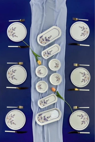 Akkoyunlu home Violet Mor Yaprak Desenli Lüx Seramik 14 Parça 6Kişilik Kahvaltı Takımı,Kahvaltı seti ürün görseli 1