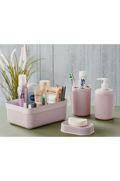 VoCe Alesta 4'lü Akrilik Banyo Seti Pembe ürün görseli 1