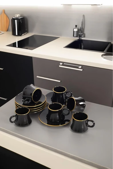 Akkoyunlu home 6 Kişilik Siyah Türk Kahvesi Fincanı Takımı El Yapımı LÜX Seramik 90 ML ürün görseli 1