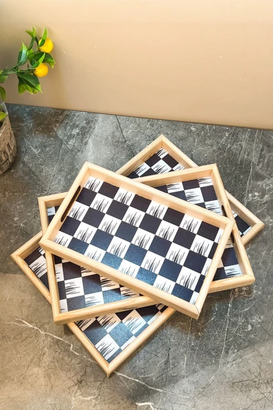Sezka Life 3'lü Dama Ahşap Tepsi 3 Boy Sunum Tepsi ürün görseli 1