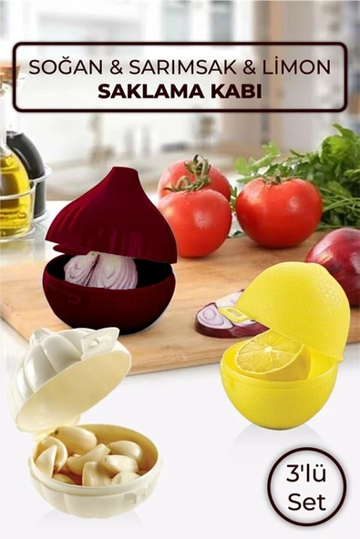 Akkoyunlu home 3'lü Set Soğan Sarımsak Limon Saklama Kabı ürün görseli 1