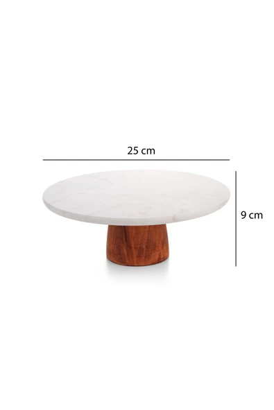 Sezka Life Desenli Mermer Ahşap Ayaklı Yuvarlak  Sunumluk Pasta Servis Sunumluğu Tabak 25 cm ürün görseli 1