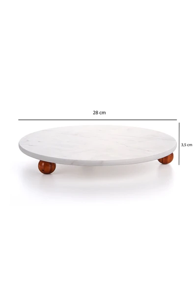 Sezka Life Desenli Mermer Ahşap Ayaklı Yuvarlak  Sunumluk Pasta Servis Sunumluğu Tepsisi 28 cm ürün görseli 1