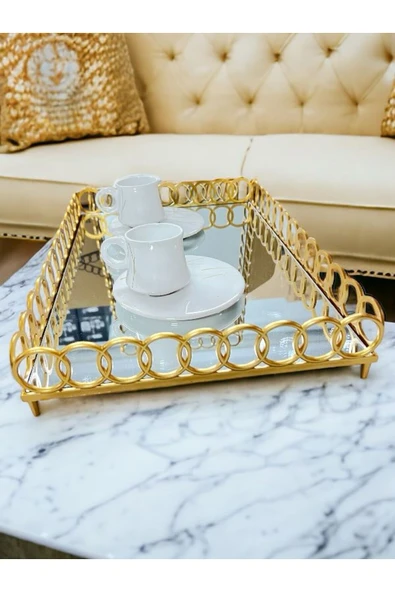 Akkoyunlu home Aynalı Halka Tepsi Lüx Gold Sunum Tepsisi ürün görseli 1