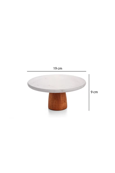 Akkoyunlu home Desenli Mermer Ahşap Ayaklı Yuvarlak  Sunumluk Pasta Servis Sunumluğu Tabak 19 cm ürün görseli 1