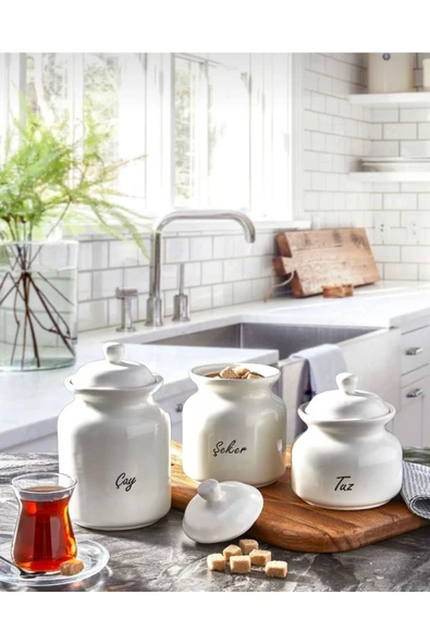 Akkoyunlu home 3'lü Lüks Çay Şeker Tuz Saklama Kavanozu Porselen ürün görseli 1