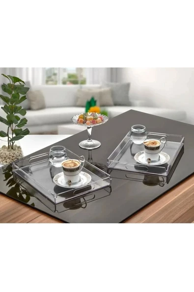 Akkoyunlu home Dekoratif Sunumluk Pleksi Tepsi, Şeffaf Ikramlık Servis Sunum Düzenleyici Organizer ürün görseli 1