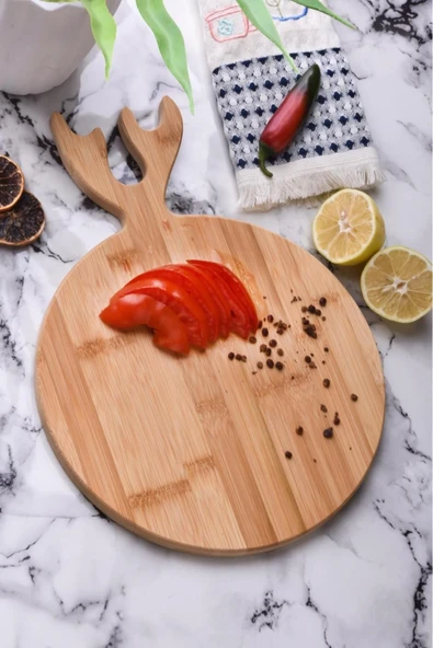 Akkoyunlu home Oval Geyik Model Kesme Doğrama Sunum Tahtası Seti Bambu Kesim Panosu ürün görseli 1