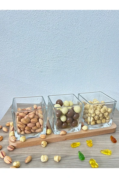 Akkoyunlu home 3'lü Bambu Altlıklı Çerezlik Kare Kase ürün görseli 1