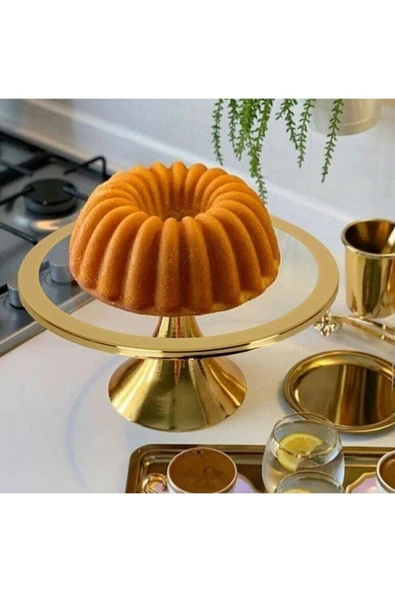 Akkoyunlu home Mermer Pasta Standı Mermer Kek Standı Mermer Pastalık Gold Ayaklı Kek Ve Pasta Standı 30cm ürün görseli 1
