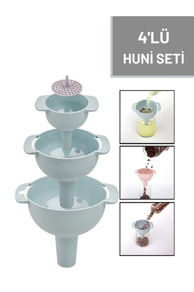Akkoyunlu home 4'lü Huni Seti Süzgeçli 3 Farklı Boy Huni Ve 1 Adet Süzgeç Portatif Huni Seti ürün görseli 1