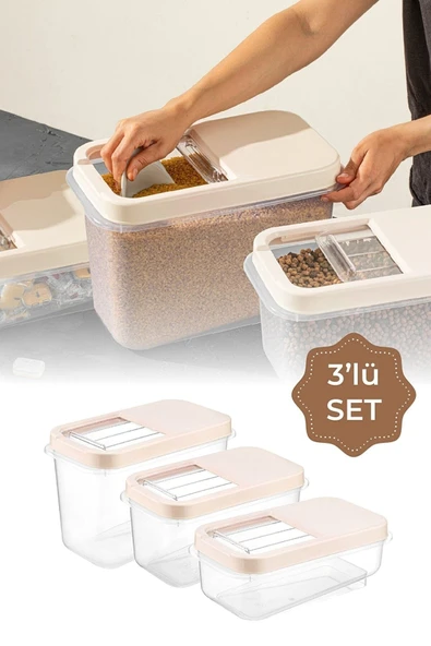 Akkoyunlu home 3lü Set Multibox Maxi Saklama Kabı Kaydırak Kapaklı 1x(5 Litre, 7,5 Litre, 10 Litre) Krem ürün görseli 1