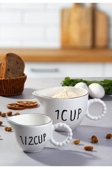 Sezka Life Boncuk Seramik Ölçü Kabı 2'li Seramik Ölçü Bardağı Seti Kupa Bardak 250 Ml/500ml ürün görseli 1