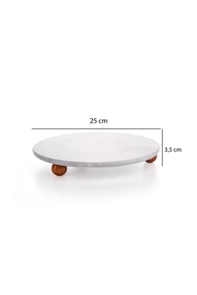 Sezka Life Desenli Mermer Ahşap Ayaklı Yuvarlak  Sunumluk Pasta Servis Sunumluğu Tepsisi 25 cm ürün görseli 1