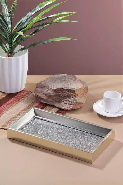 Akkoyunlu home Gümüş Pudra Desenli Plastik Servis Sunum Tepsisi Çay Kahve Sunumluk Tepsi Çay Tepsisi ürün görseli 1