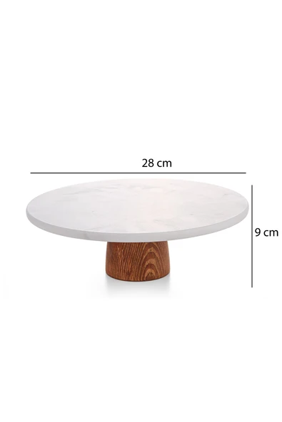 Akkoyunlu home Desenli Mermer Ahşap Ayaklı Yuvarlak  Sunumluk Pasta Servis Sunumluğu Tabak 28 cm ürün görseli 1