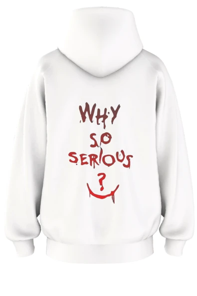 Oversize 'Why So Serıous' Baskılı Kapşonlu Hoodie Sweatshirt ürün görseli 1
