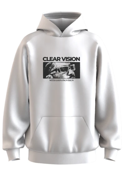 Oversize 'Clear Vısıon' Baskılı Kapşonlu Hoodie Sweatshirt ürün görseli 1
