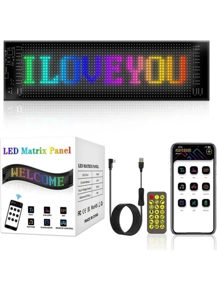 Led Matrix Panel Orta Boy Dijital Kayar Rgb Ekran Kumandalı Mobil Uygulamalı 60X12 cm ürün görseli 1