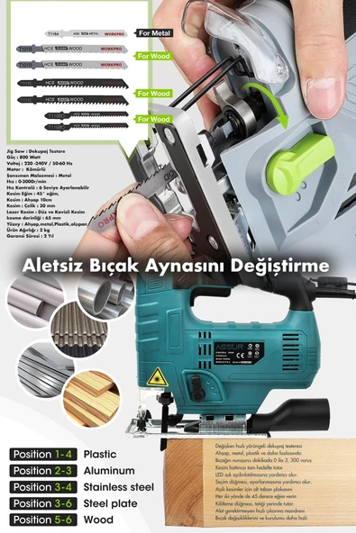 Assur 800 W Devir Ayarlı Dekupaj Testere Makinası - Resim 4