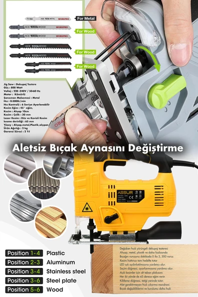 Assur 800 W Devir Ayarlı Dekupaj Testere Makinası - Resim 3