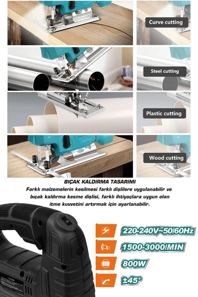 Assur 800 W Devir Ayarlı Dekupaj Testere Makinası - Resim 2