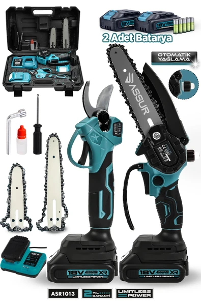 Assur ASR1013 18V Dal Budama Makası + Testeresi 2li Set Mavi ürün görseli 1