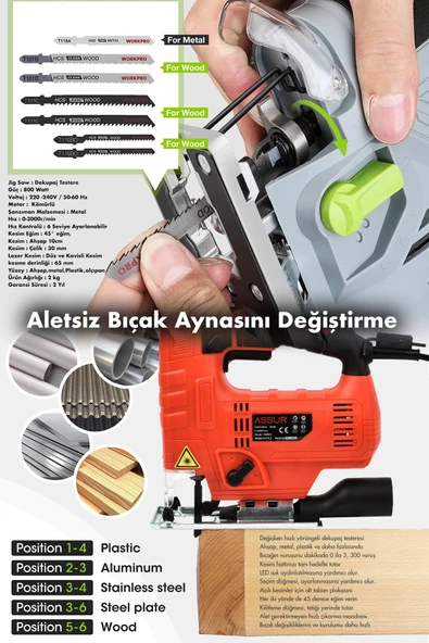 Assur 800 W Devir Ayarlı Dekupaj Testere Makinası - Resim 3