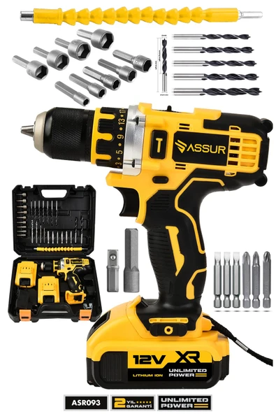Assur 12V Çift Akü Şarjlı Matkap Metal Şanzıman Bakır Sargılı Akülü Vidalama ürün görseli 1