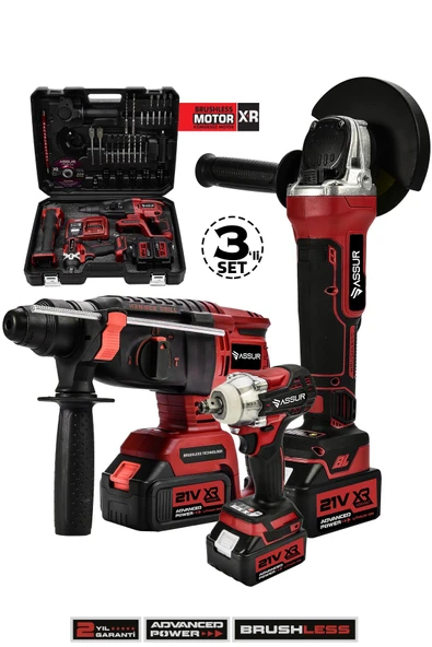 Assur 21V 2.0Ah 3 Lü Set Şarjlı Matkap Hilti 2-26mm 450Nm Torklu Vidalama Somun Sıkma Şarjlı Taşlama 125mm ürün görseli 1