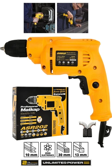 Assur 580W Metal Şanzıman 10mm Elektrikli Matkap ürün görseli 1
