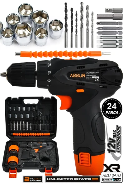 Assur 12V Çift Akü Şarjlı Matkap Akülü Vidalama ürün görseli 1