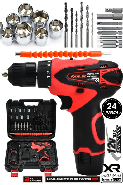 Assur 12V Çift Akülü Vidalama Şarjlı Matkap ürün görseli 1