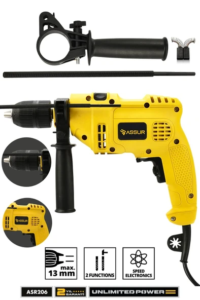 Assur 500W Darbeli Metal Şanzıman 13mm Elektrikli Matkap ürün görseli 1