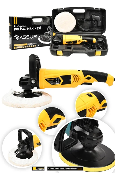 Assur 1200W Polisaj Makinesi Devir Ayarlı 6 Kademeli 180mm Pasta Cila ürün görseli 1