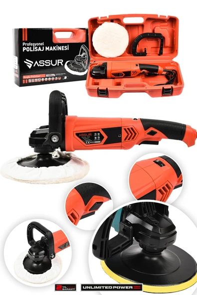 Assur 1200W Polisaj Makinesi Devir Ayarlı 6 Kademeli 180mm Pasta Cila ürün görseli 1