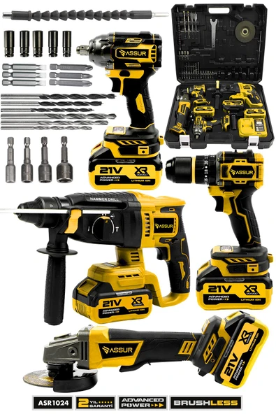 Assur Profesyonel 21V Akülü Somun Sıkma & Taşlama & Kırıcı Delici Hilti & Matkap 4'lü Set ürün görseli 1