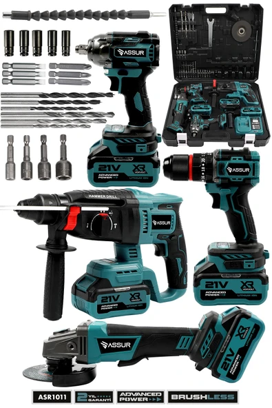 Assur Profesyonel 21V Darbeli Kömürsüz Taşlama & Kırıcı Delici Hilti & Somun Sıkma Sökme & Akülü Vidalama 4'lü Set ürün görseli 1