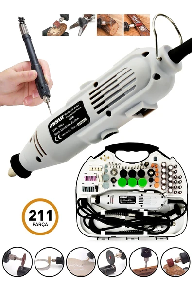 Assur 6 Kademeli 600W Gravür Hobi Taşlama Seti Çantalı 211 Parça ürün görseli 1