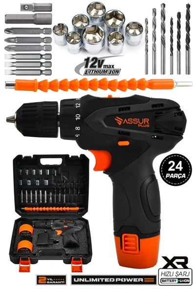 Assur Plus 12V Çift Akülü Vidalama Şarjlı Matkap ürün görseli 1