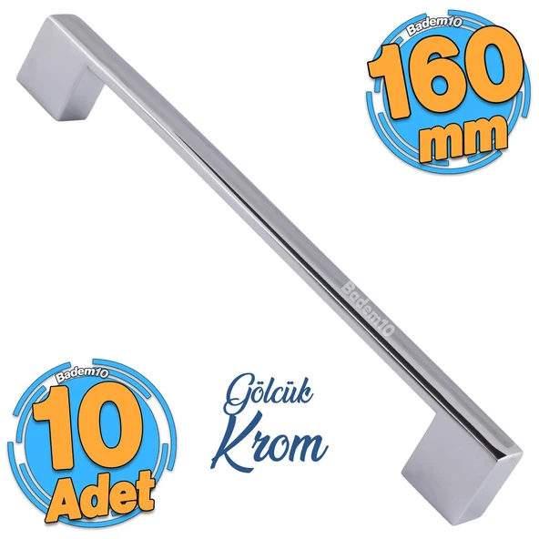 10 Adet Gölcük Düz Mobilya Mutfak Dolap Çekmece Dolabı Kapak Metal Kulpu Kulbu Kulpları Krom 160 Mm ürün görseli 1