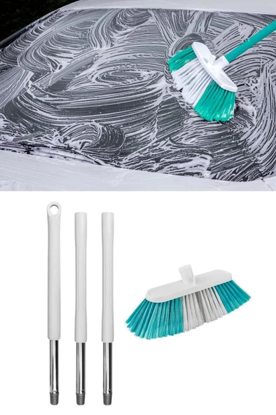 Flora Saplı Oto Fırçası Seti, Araba Otomobil Yıkama Fırça Seti, 3 Parçalı Sap 115 cm ve Oto Fırça 20 cm Beyaz ürün görseli 1