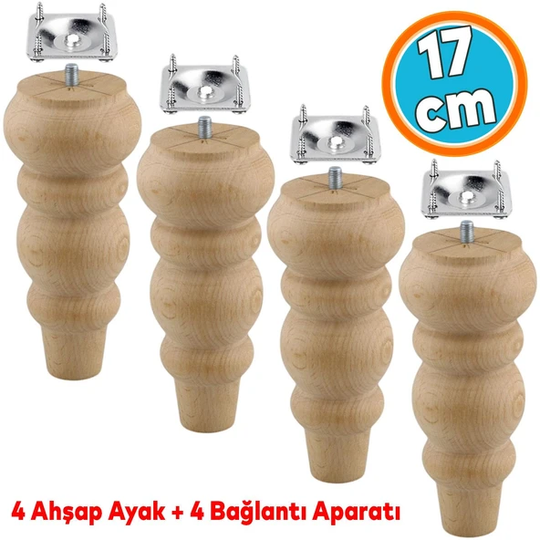 Mobilya Koltuk Kanepe Berjer Ayağı Yükseltici Ayakları M8 Civata 4 ADET Ahşap 17 cm Bağlantı Aparat ürün görseli 1